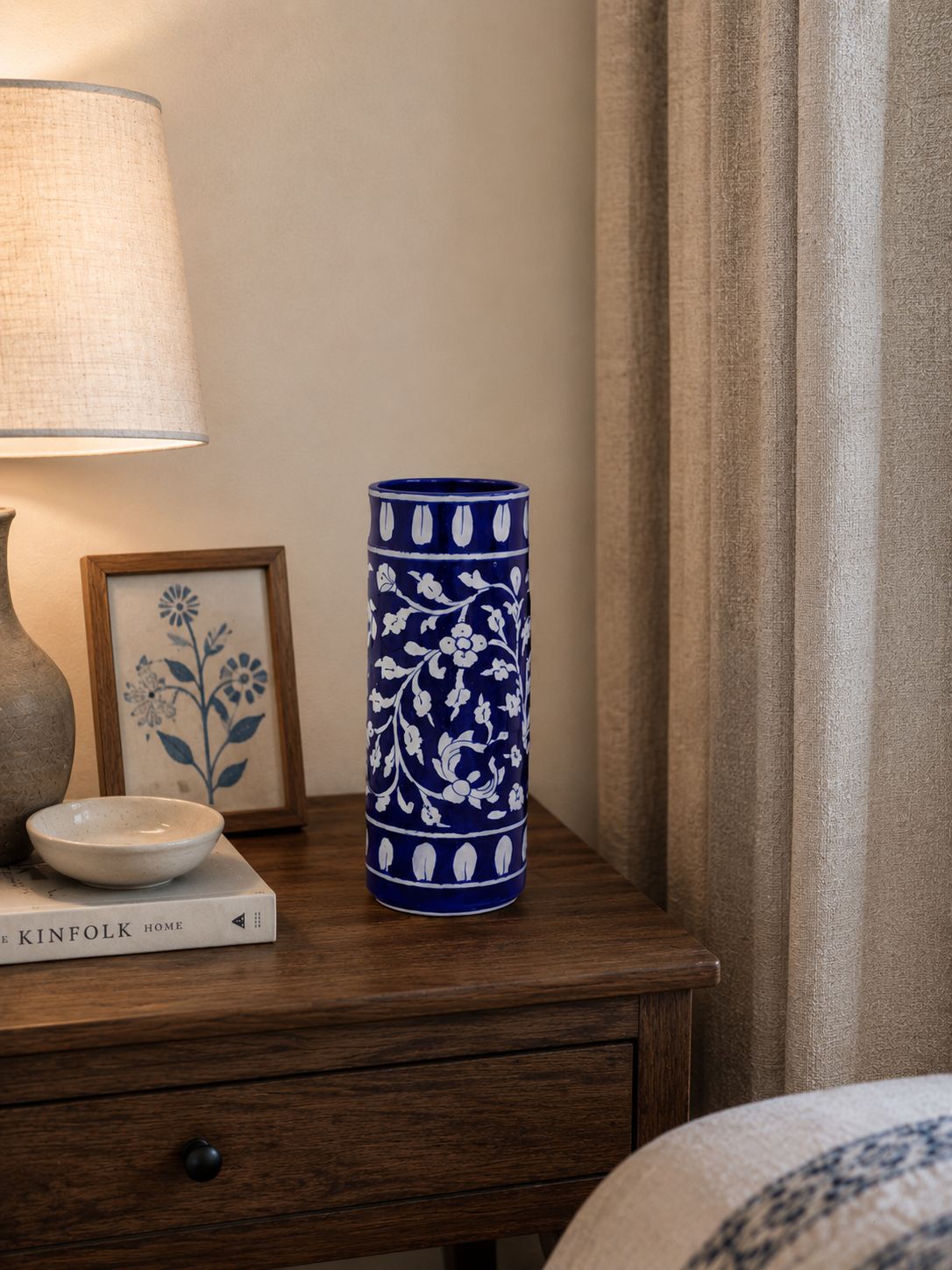 Blue N White Floral Print Blue Pottery Handmade Cylinder Vases