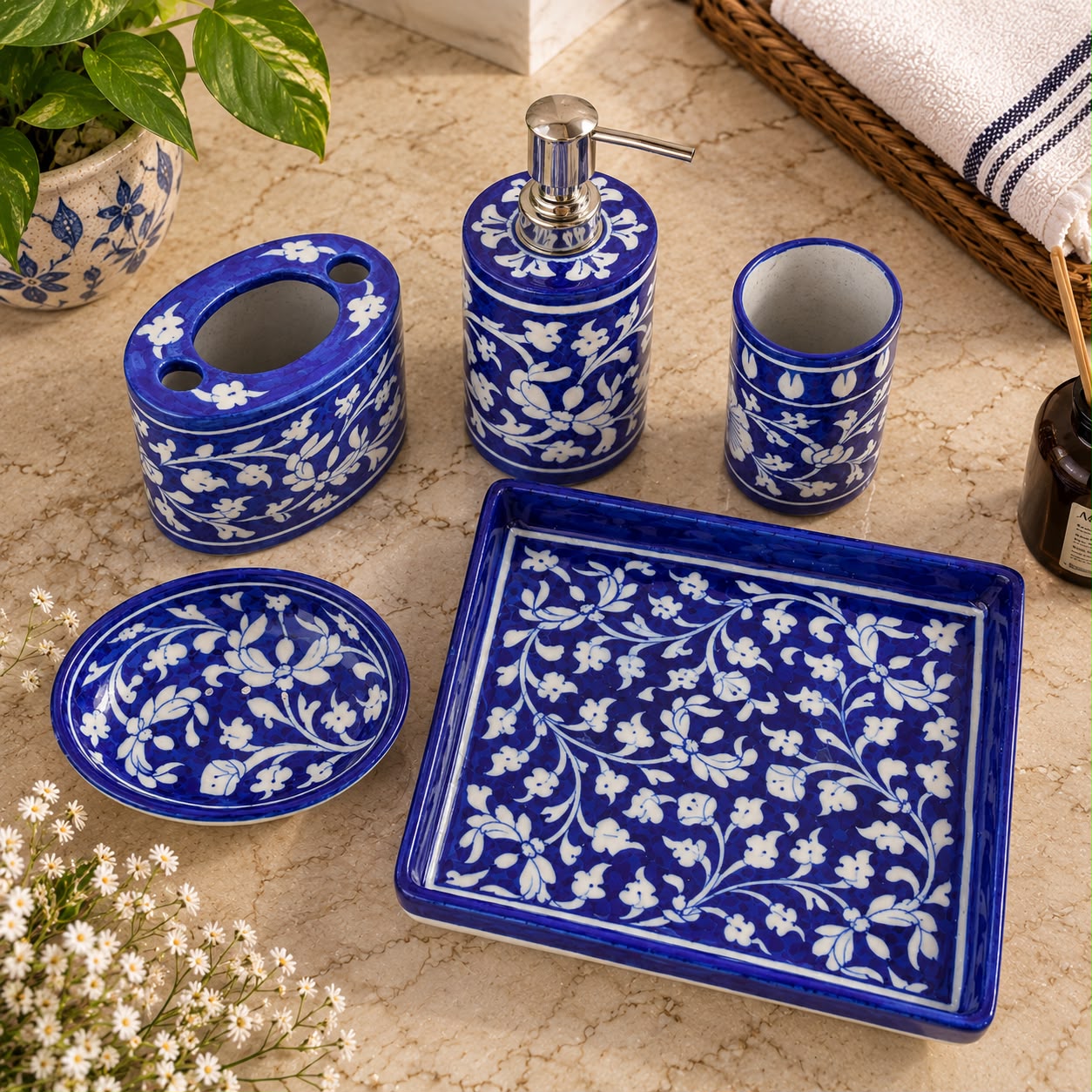 Regal Blue Pottery Bath Ensemble