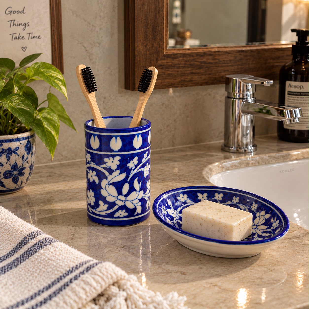 Regal Blue Pottery Bath Ensemble