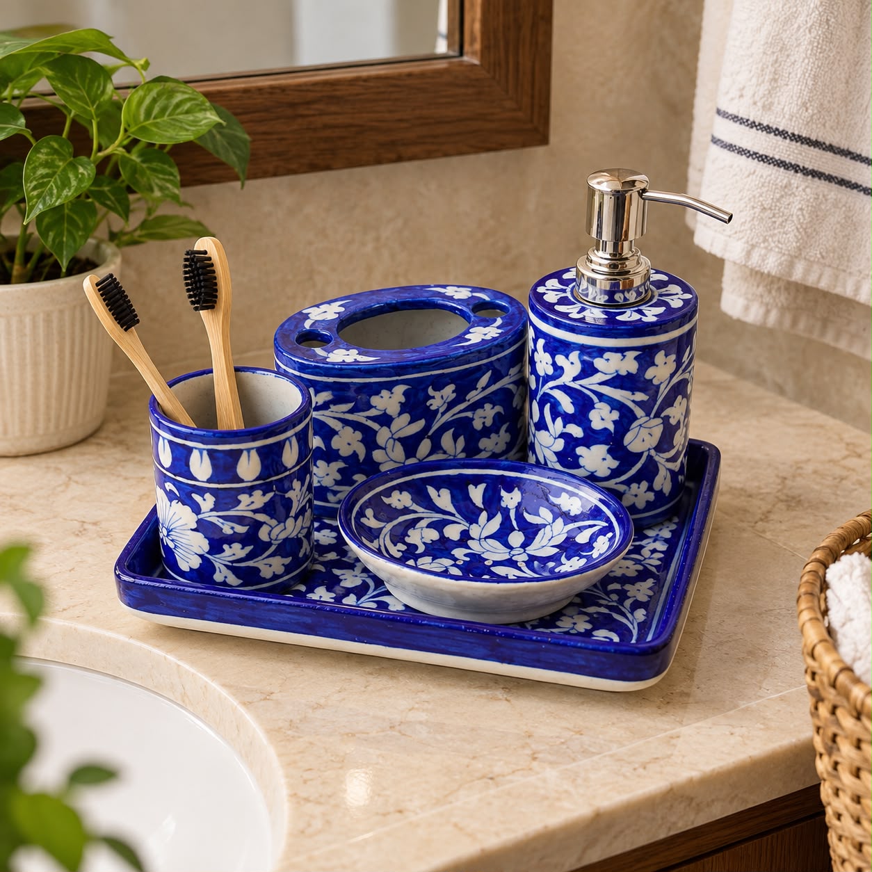 Regal Blue Pottery Bath Ensemble