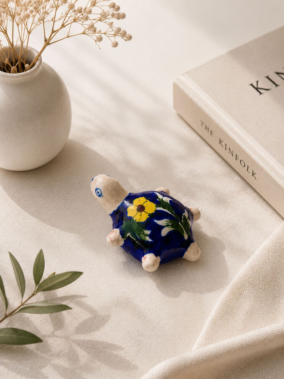 Blue Pottery Tortoise Paperweight