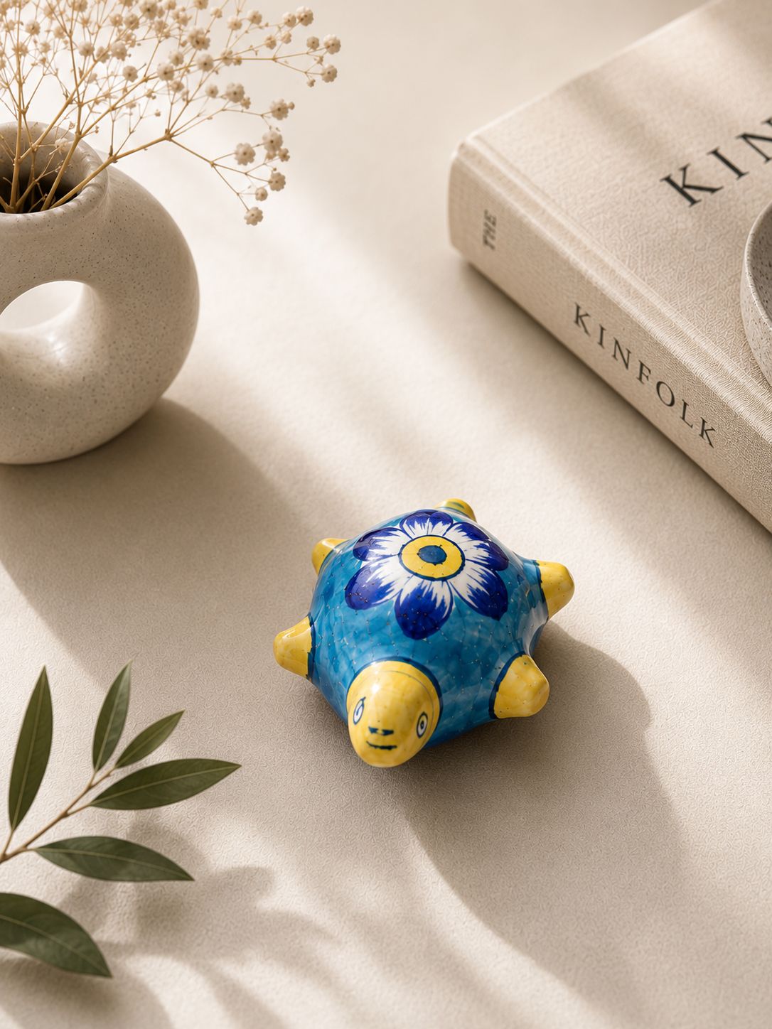 Blue Pottery Tortoise Paperweight