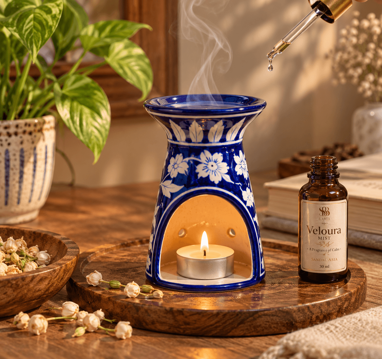 Handmade Design Blue Pottery Oil Aroma