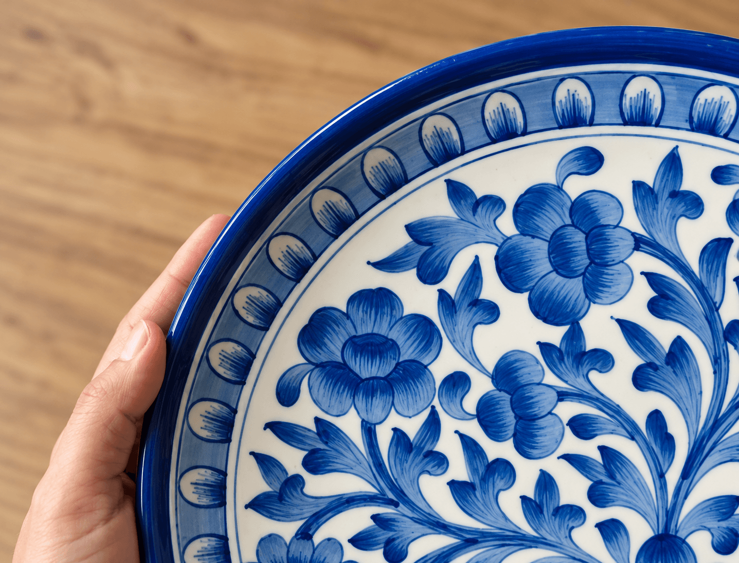 Blue Pottery Leaf Design Handmade Wall Plate -10 Inch