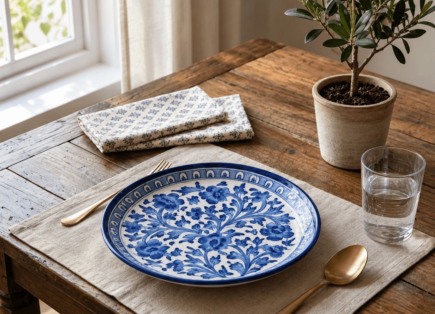 Blue Pottery Leaf Design Handmade Wall Plate -10 Inch