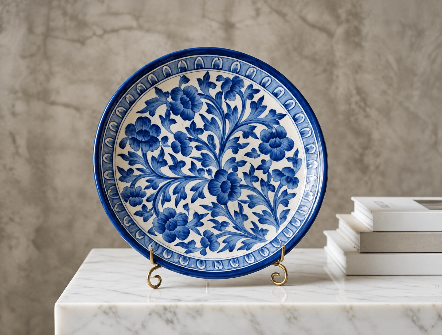 Blue Pottery Leaf Design Handmade Wall Plate -10 Inch