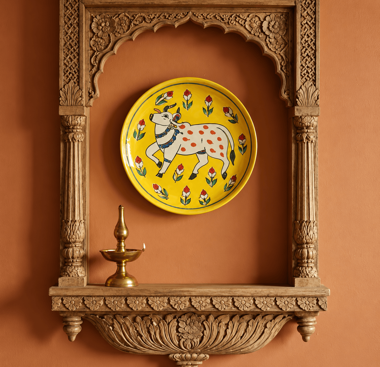 Handmade Blue Pottery Cow Design Decorative Wall Plate – 10 Inch