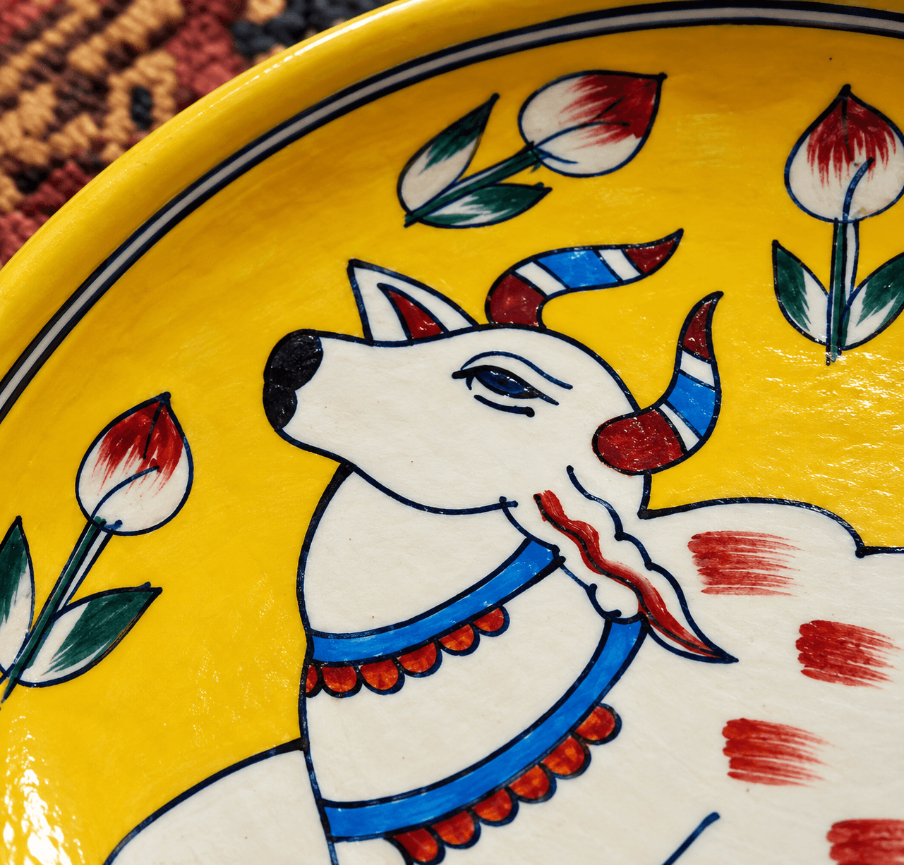 Handmade Blue Pottery Cow Design Decorative Wall Plate – 10 Inch