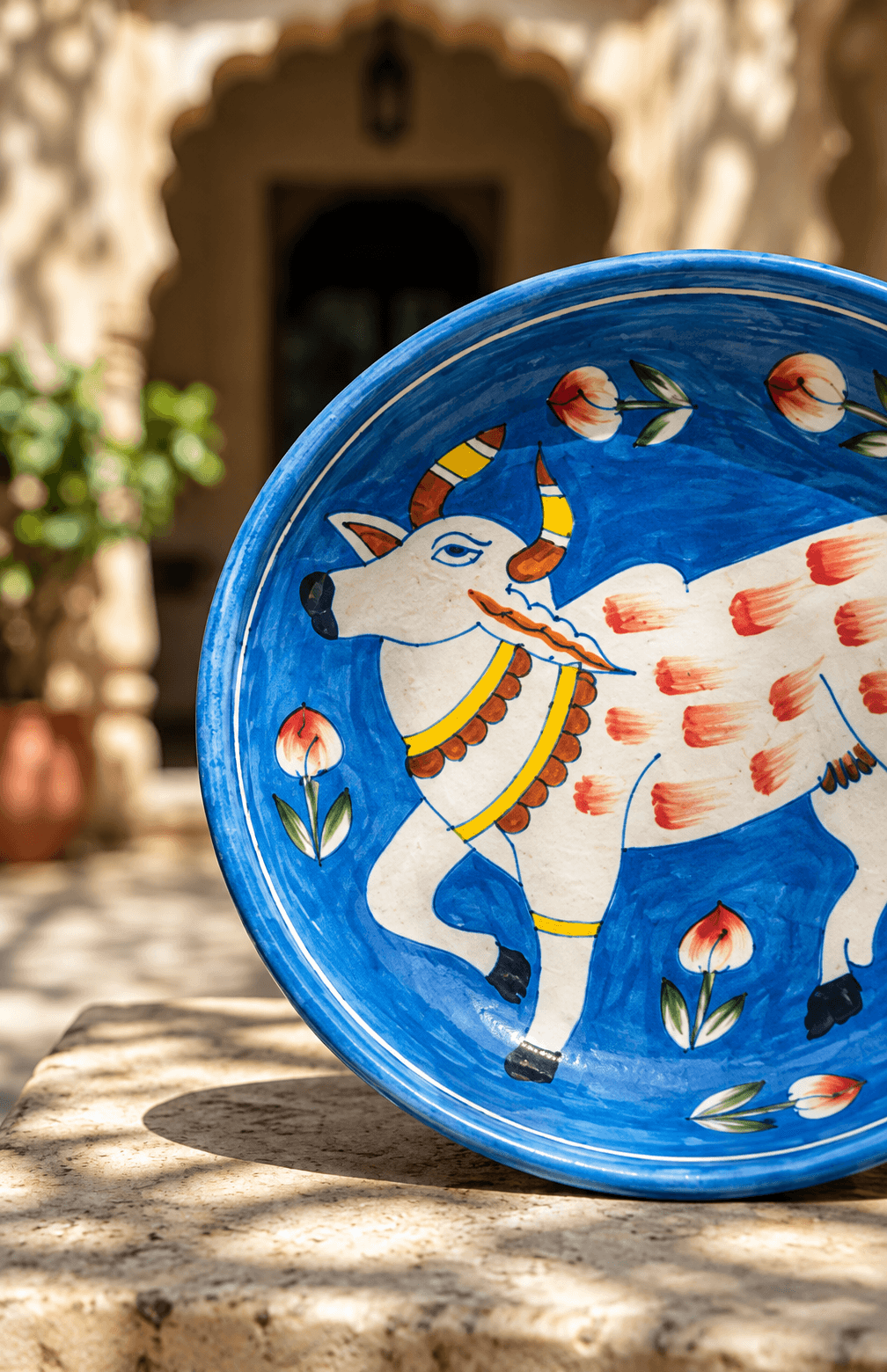 Special Addition Blue Pottery Wall Hanging Plate - 8 Inch in the atelier