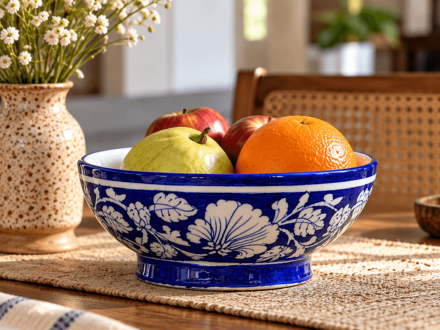 Handmade Blue Pottery Serving Bowl – 8 Inch
