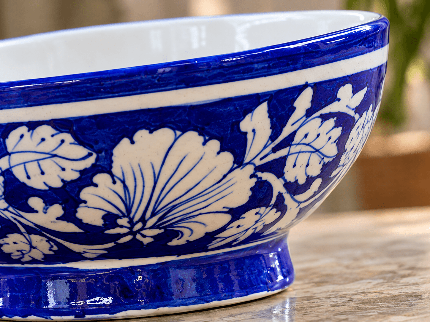 Handmade Blue Pottery Serving Bowl – 8 Inch