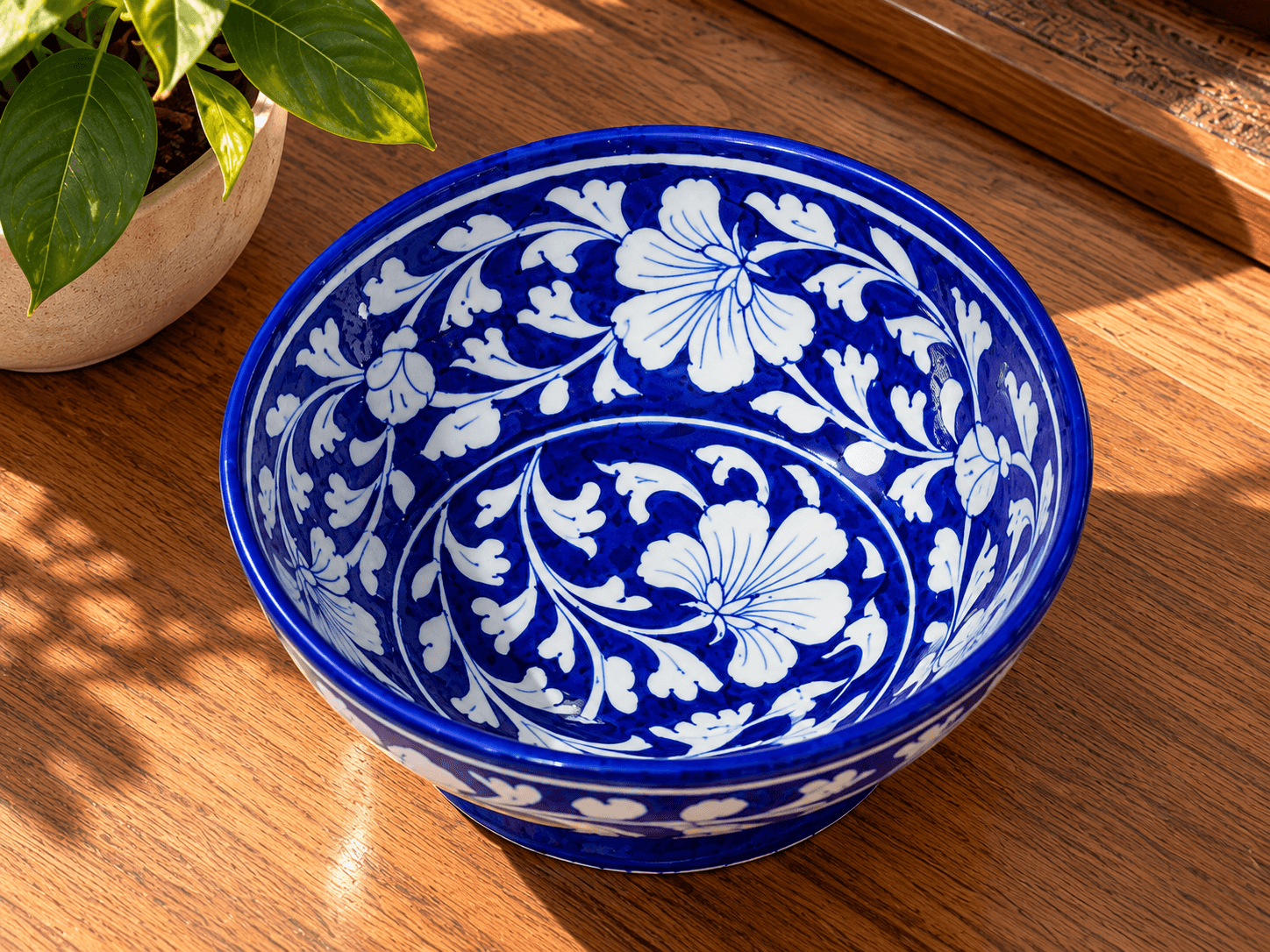 Handmade Blue Pottery Serving Bowl – 8 Inch