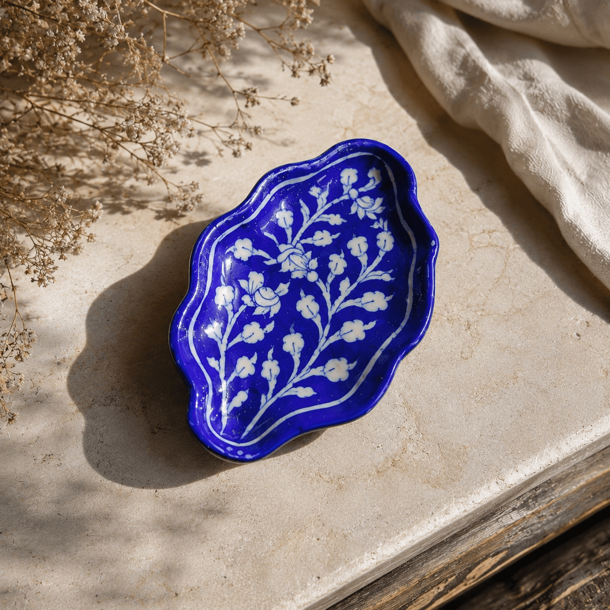 Blue Pottery Handmade Leaf Tray