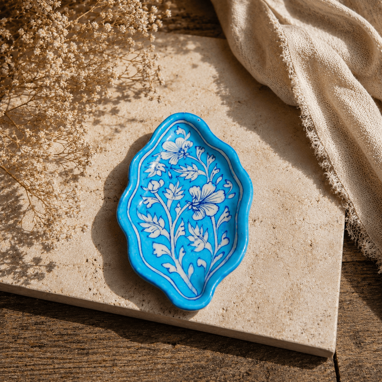 Blue Pottery Handmade Leaf Tray