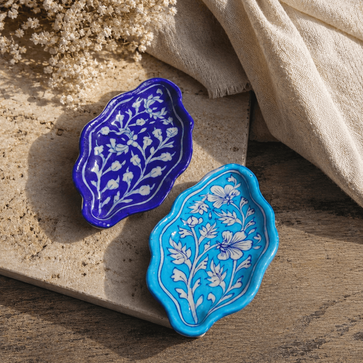 Blue Pottery Handmade Leaf Tray