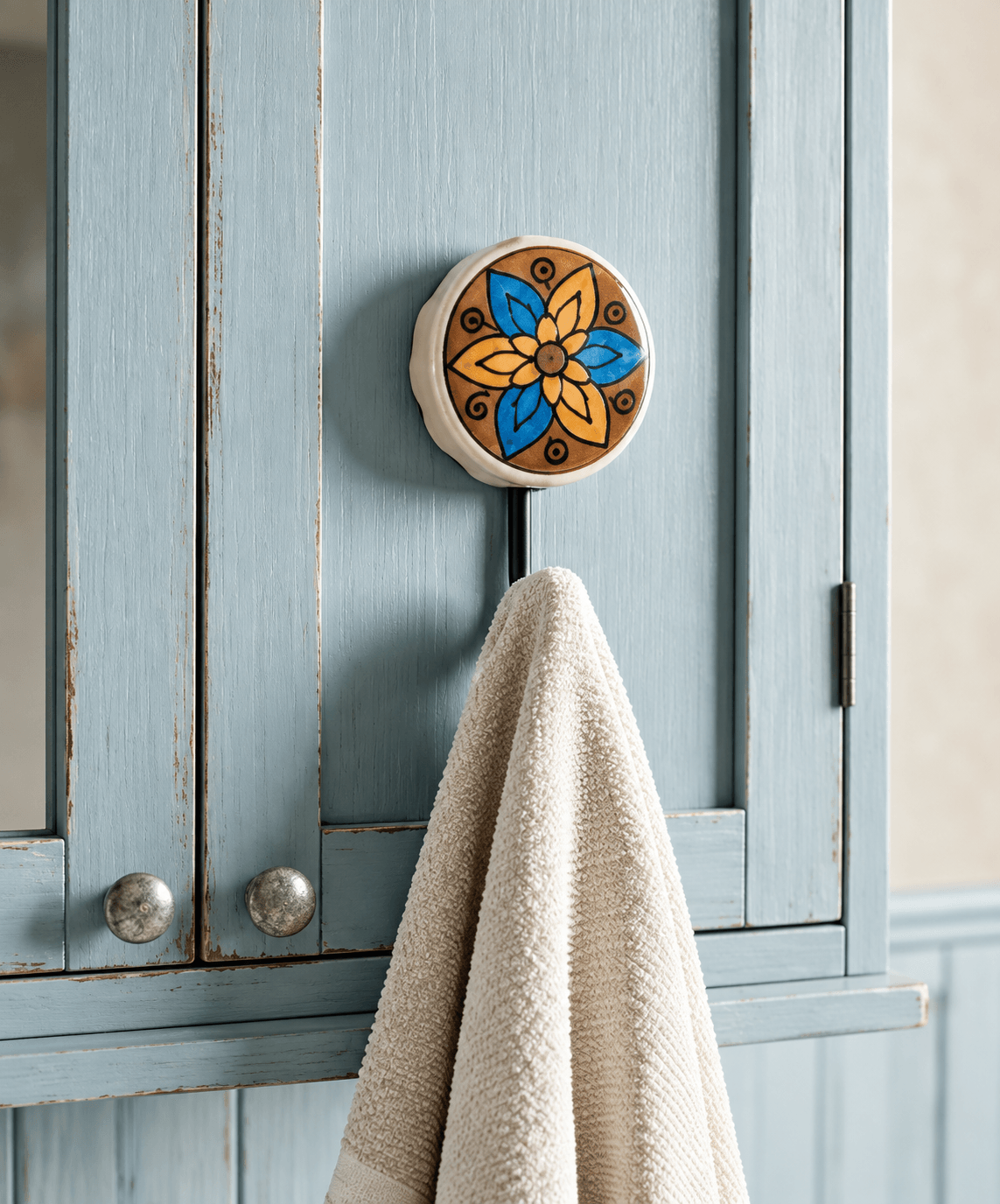 Ceramic Flowered Design Single Wall Hanger - Set Of 2