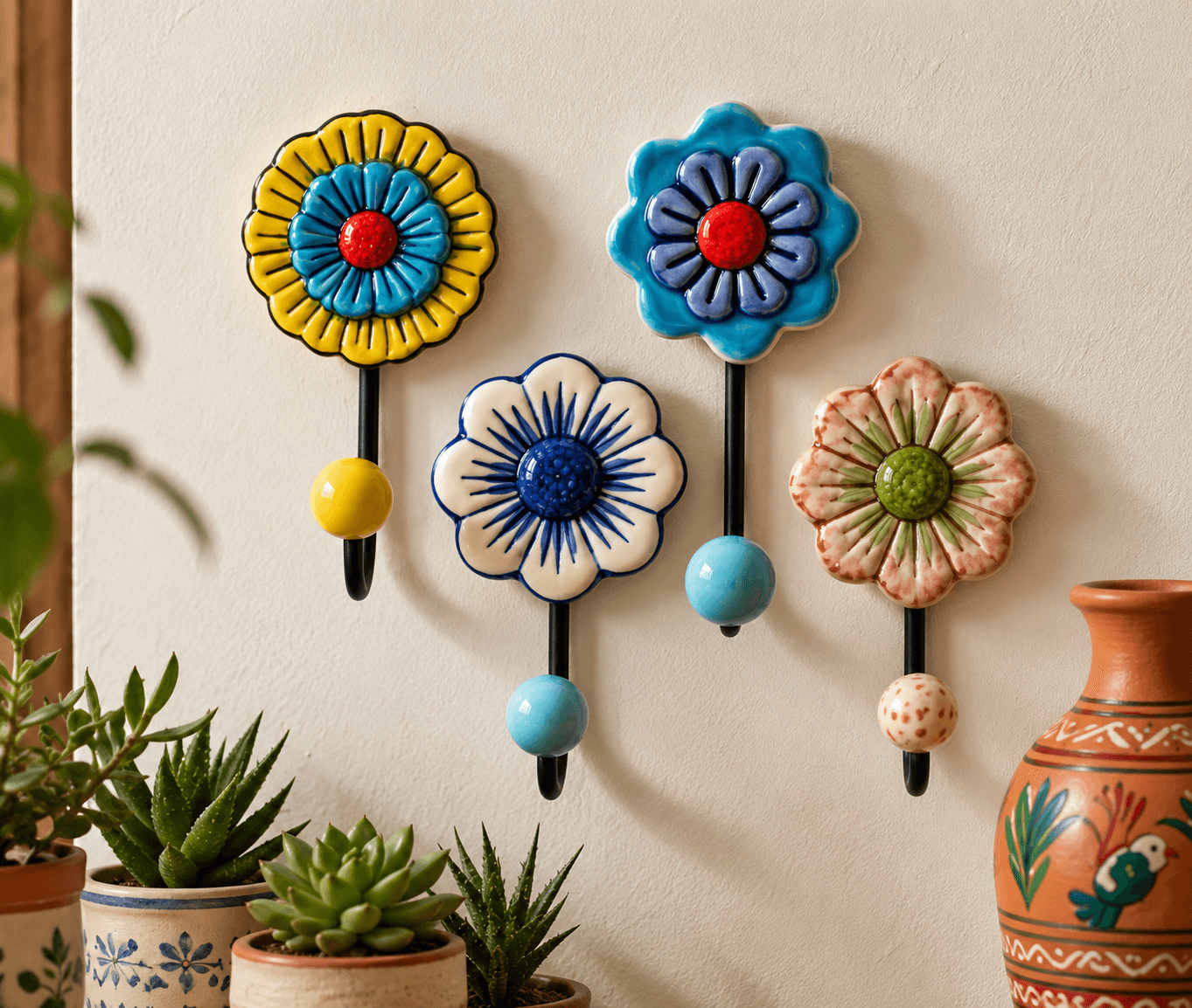 Flora Charm Wall Décor Ceramic Hanger - Set Of 4