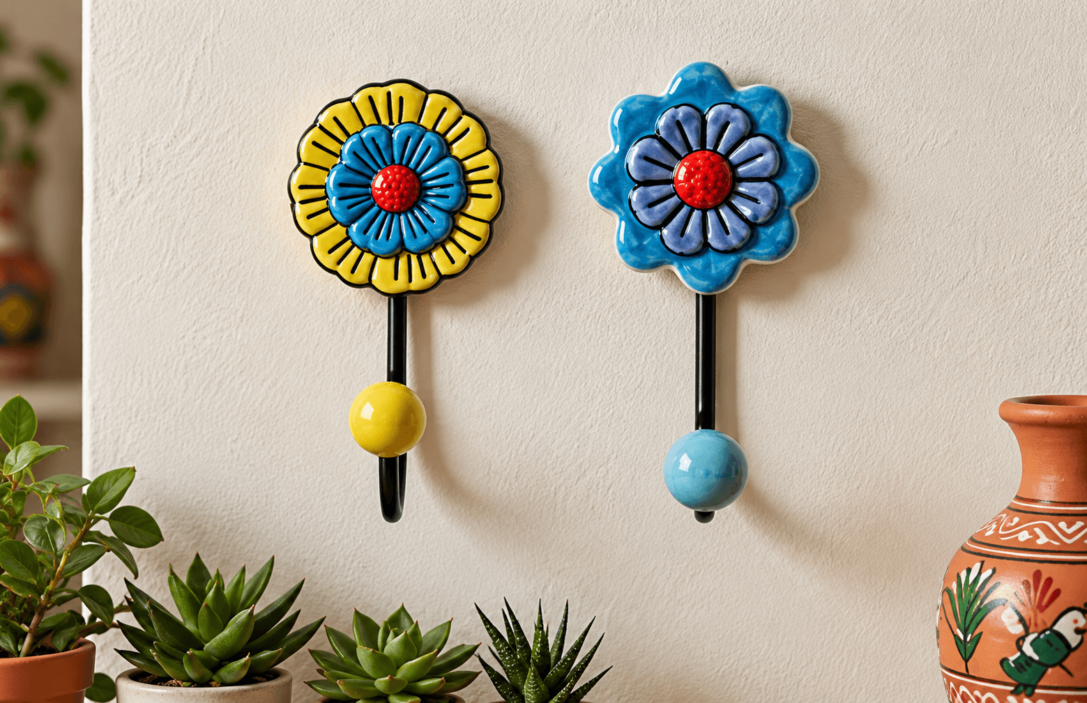 Flora Charm Wall Décor Ceramic Hanger - Set Of 4