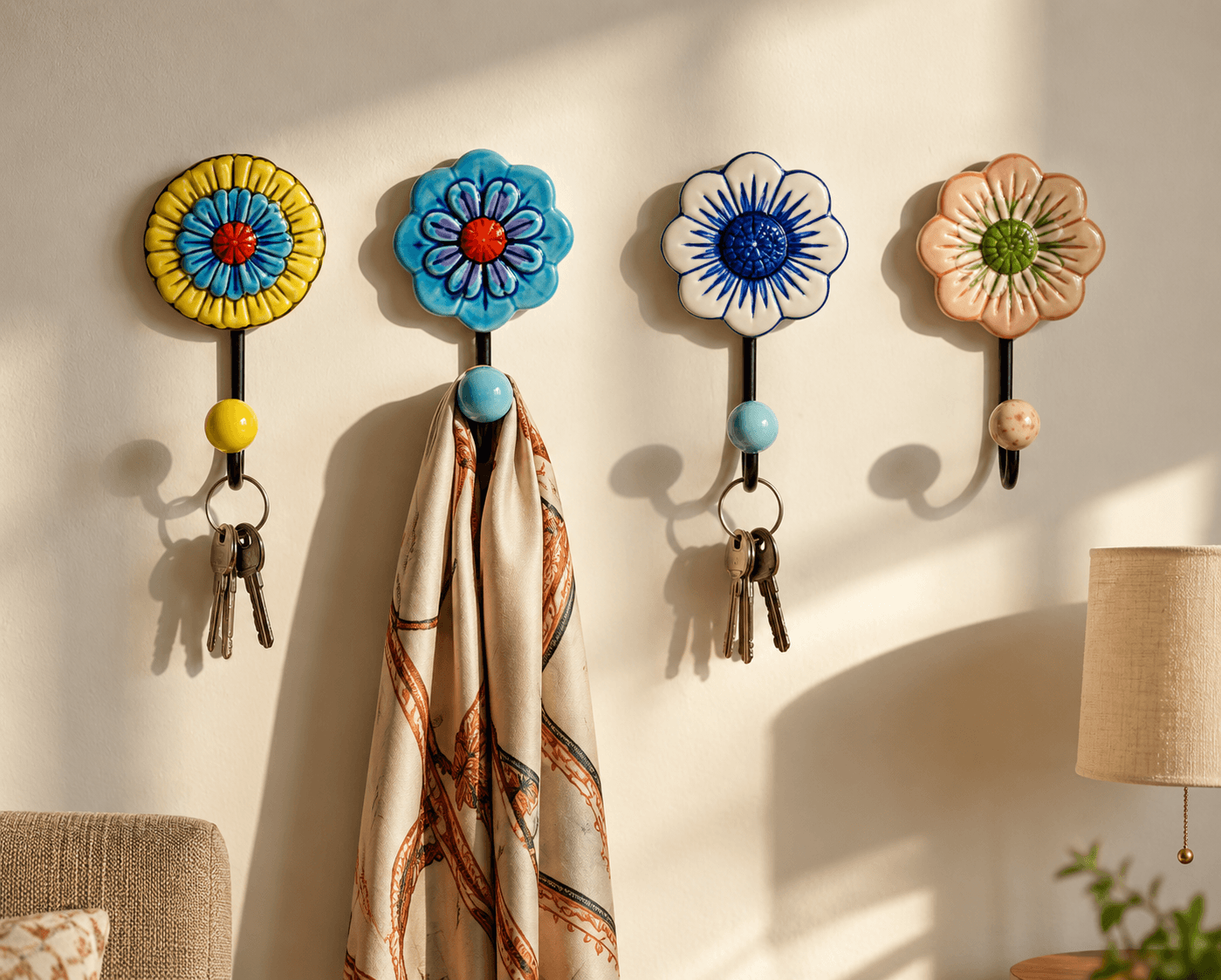 Flora Charm Wall Décor Ceramic Hanger - Set Of 4
