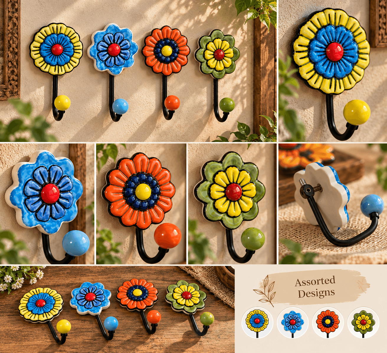 Flora Charm Wall Décor Ceramic Hanger - Set Of 4