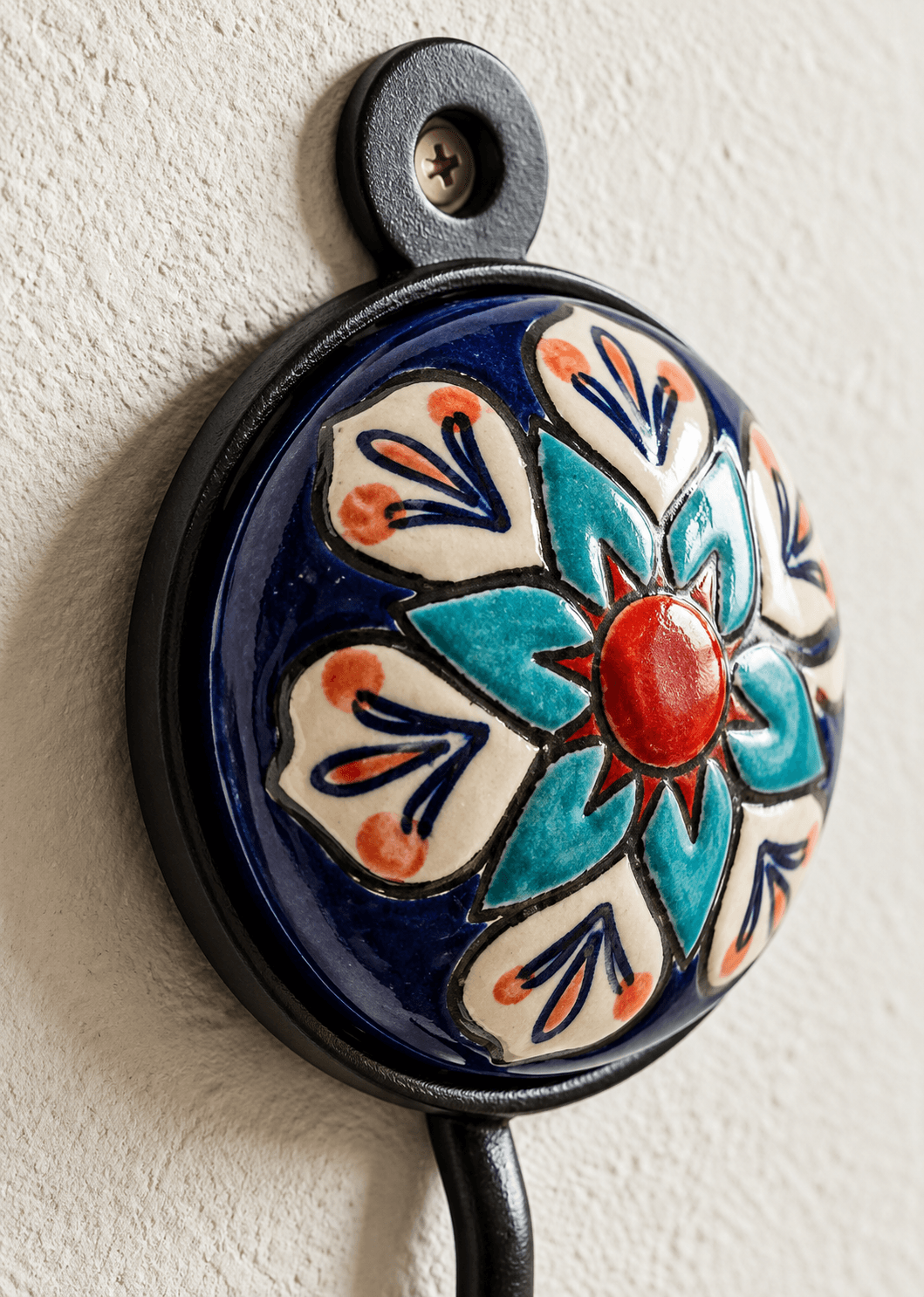 Round Iron Frame Ceramic Wall & Key Hanger – Handmade Decorative Home Organizer — XS · Multicolour
