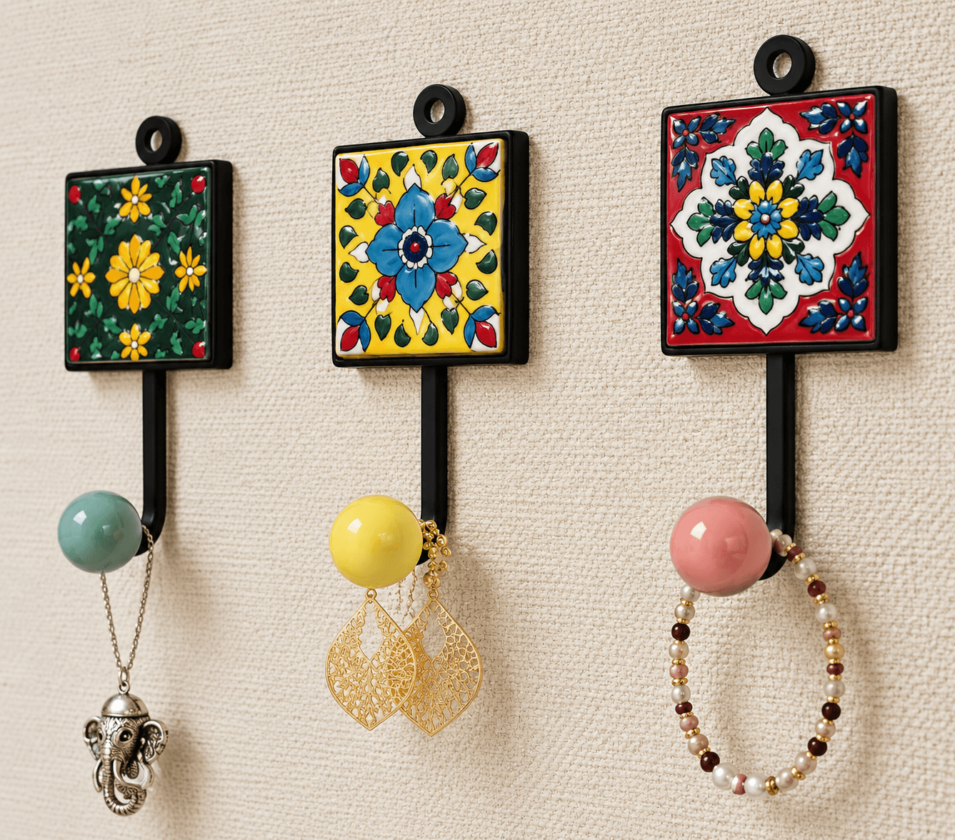Blue Pottery Design Iron Framed Tiled Hanger Assorted Design — XS · Multicolour