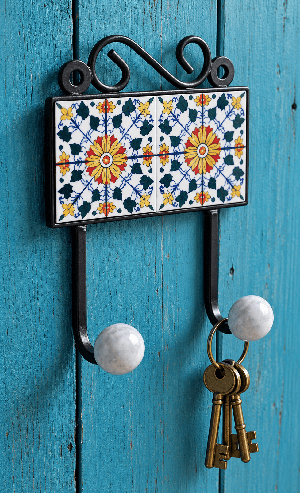 Blue Pottery Design Iron Framed Tiled Hanger Assorted Design — S · Multicolour