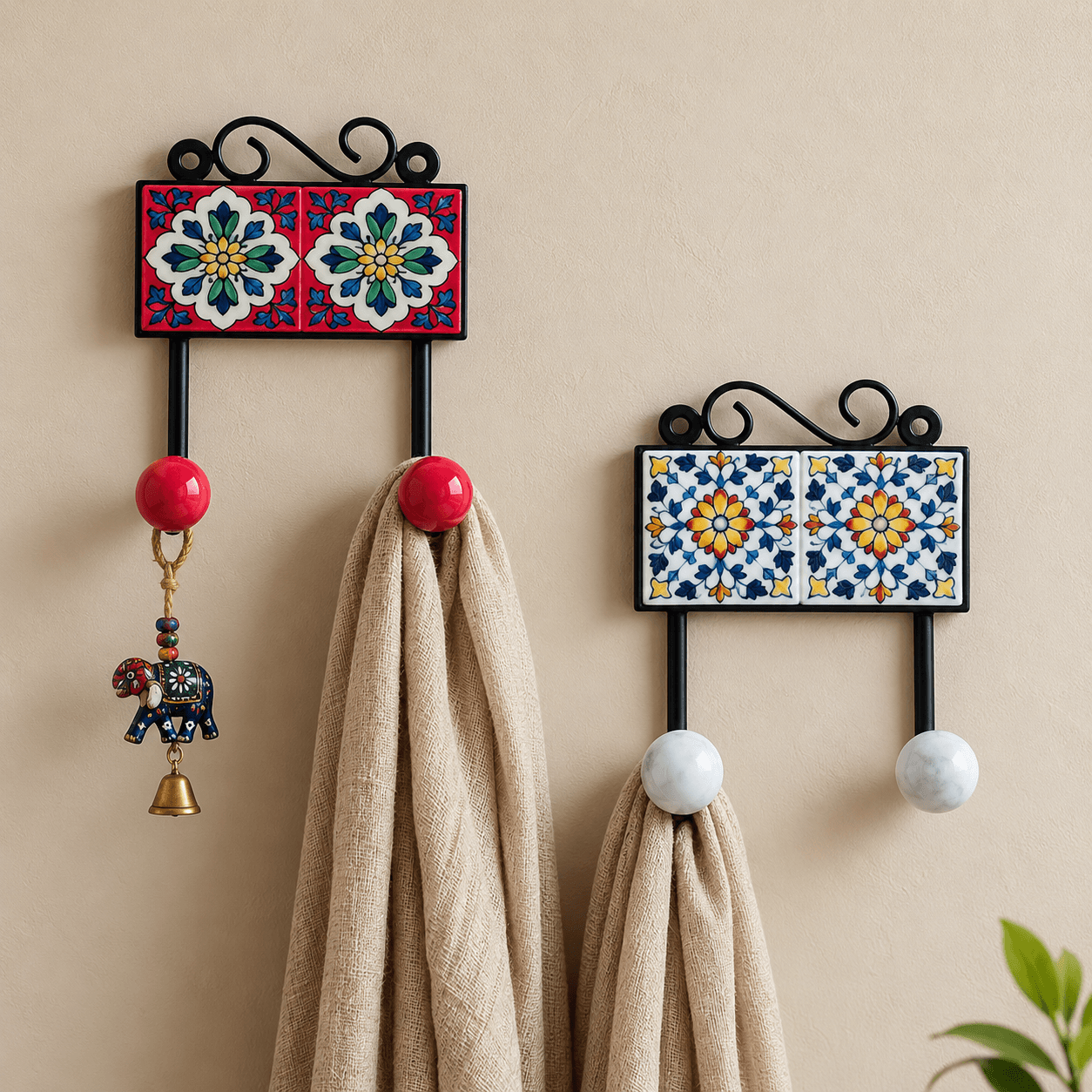 Blue Pottery Design Iron Framed Tiled Hanger Assorted Design — S · Multicolour