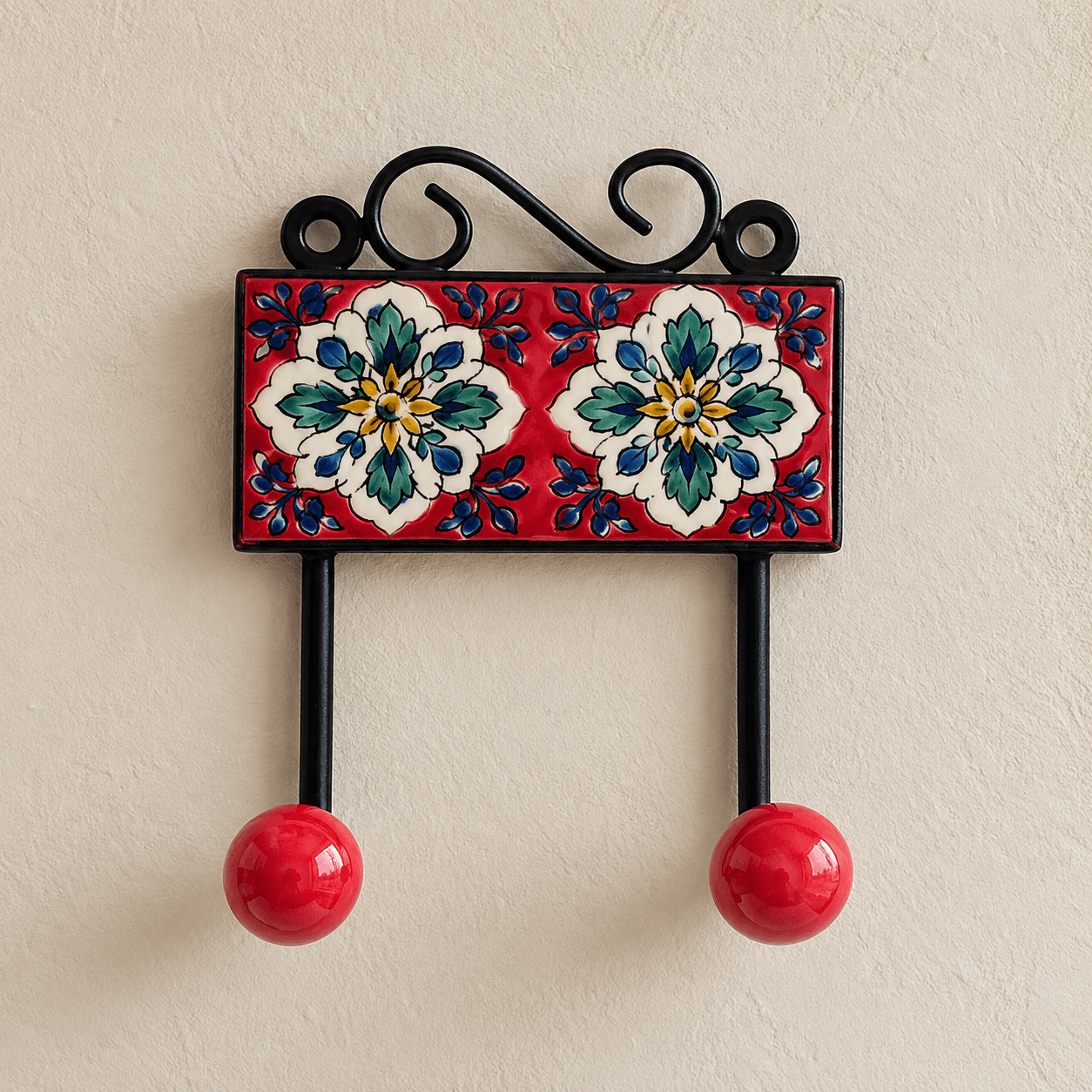 Blue Pottery Design Iron Framed Tiled Hanger Assorted Design — S · Multicolour