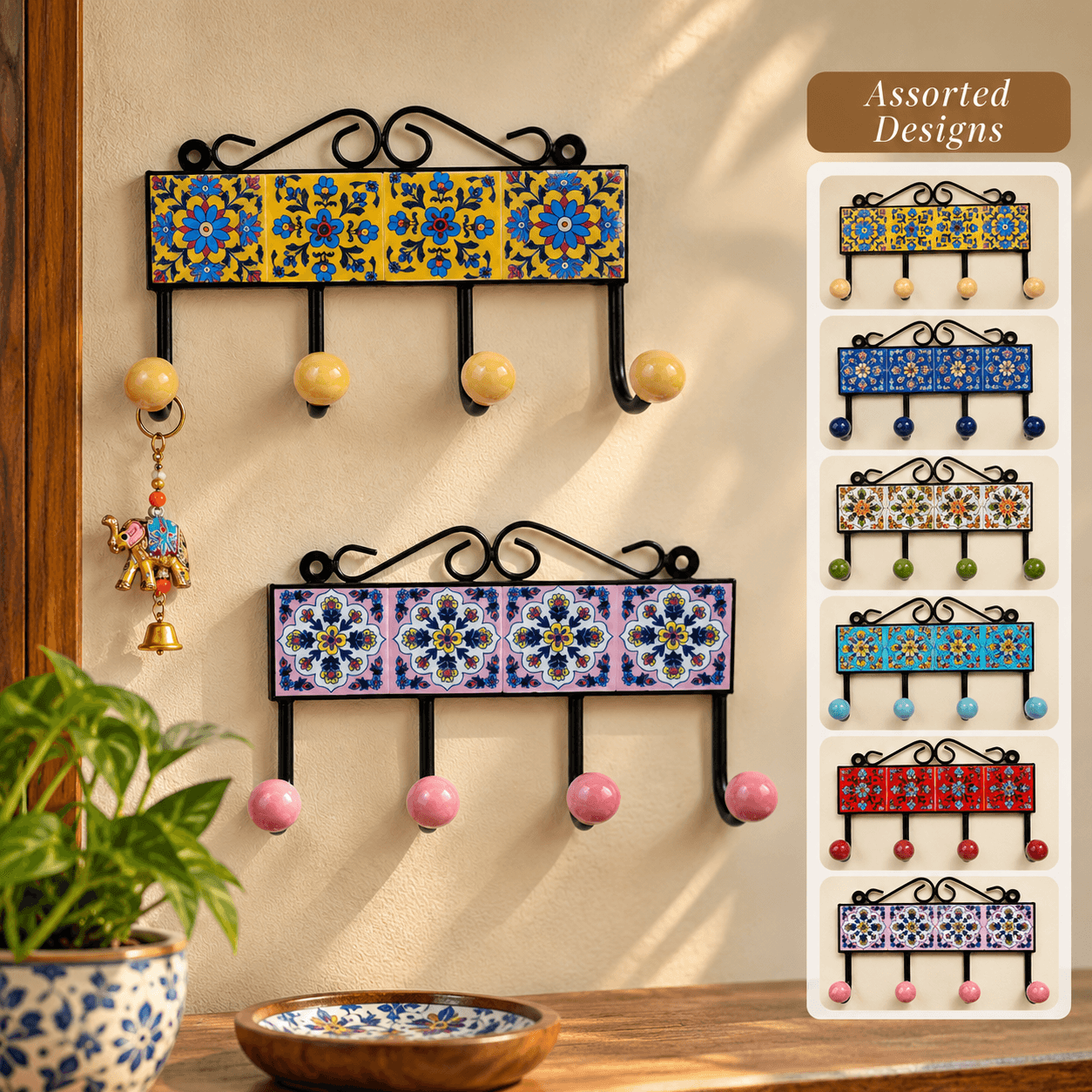 Blue Pottery Design Iron Framed Tiled Hanger Assorted Design — L · Multicolour