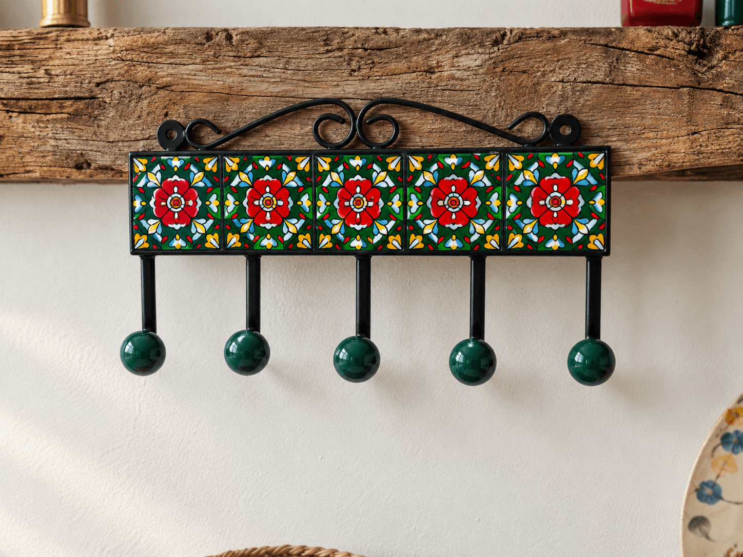 Blue Pottery Design Iron Framed Tiled Hanger Assorted Design — XL · Multicolour