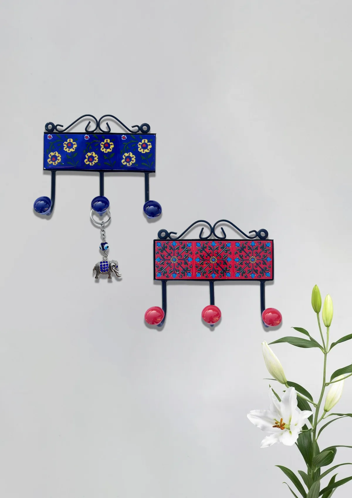 Blue Pottery Design Iron Framed Tiled Hanger Assorted Design — M · Multicolour