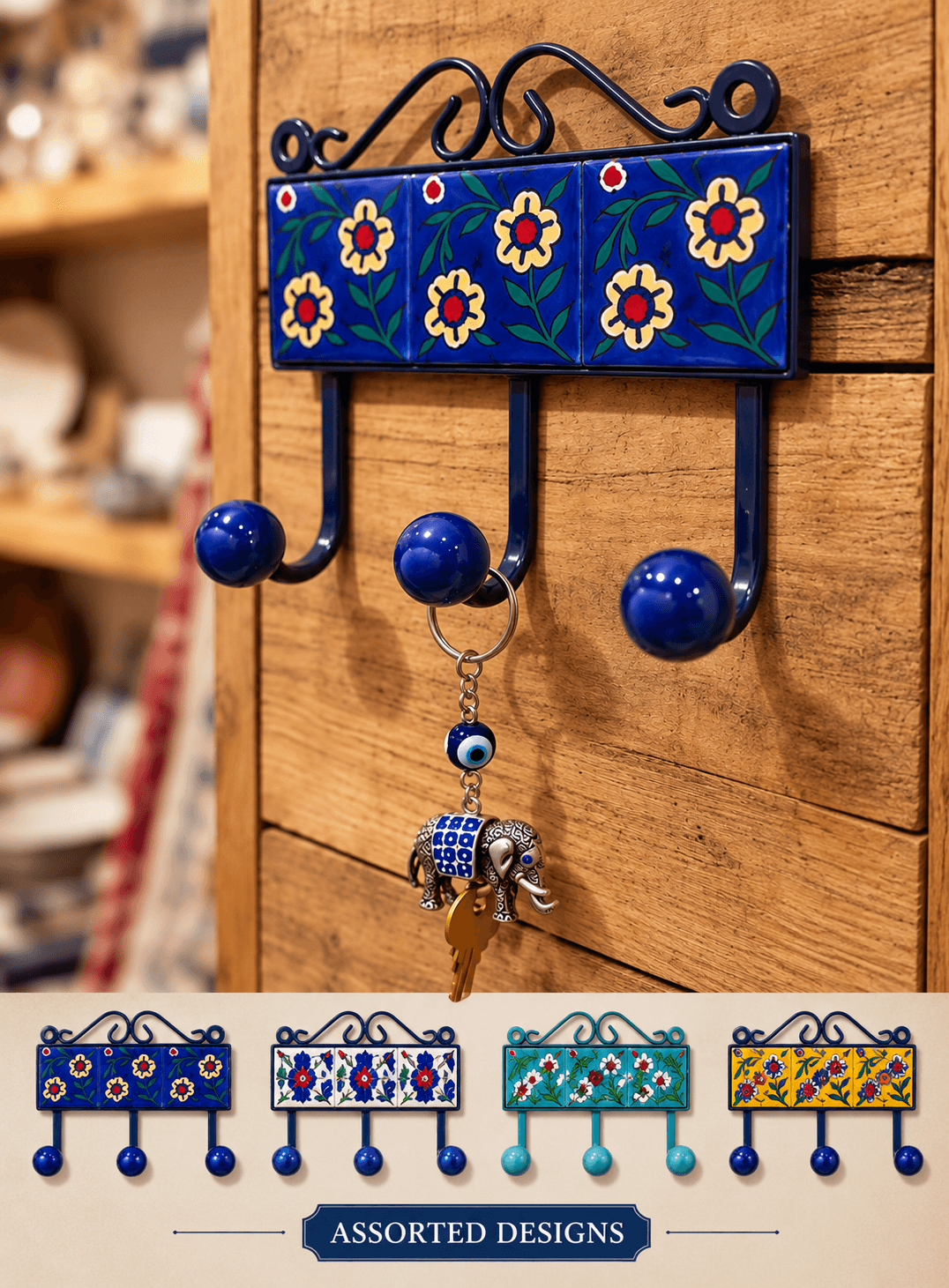 Blue Pottery Design Iron Framed Tiled Hanger Assorted Design — M · Multicolour