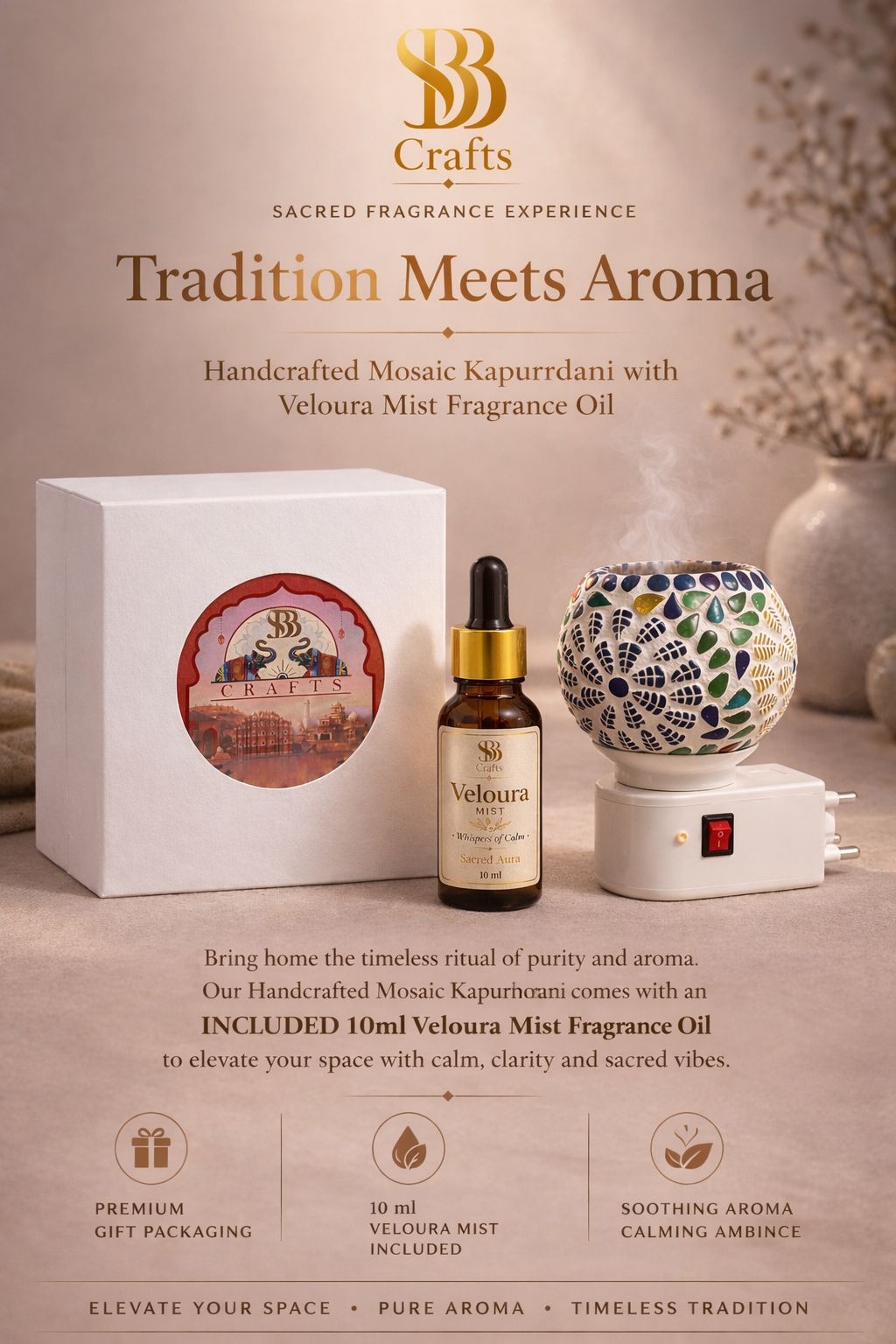 Handcrafted Oil Aroma Diffuser With Oil Fragrance — Mosaic · Multi colour