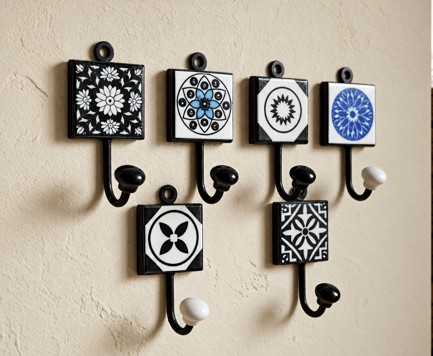 Blue Pottery Design Iron Framed Tiled Hanger Assorted Design in the atelier